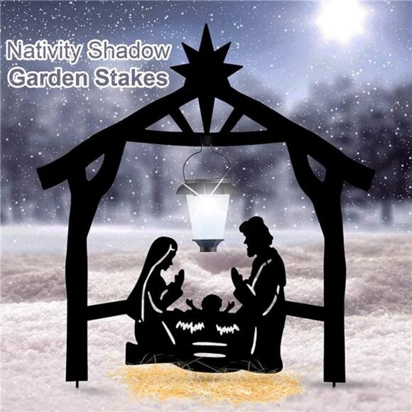 Holy Family Nativity Shadow Garden Stakes with Solar Lantern Nativity Scene - Picture 4 of 5